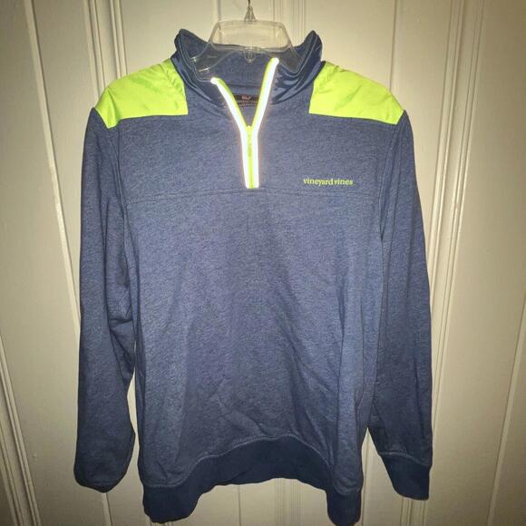 Vineyard Vines Men’s Blue / Green Trim Cotton 1/4 Zip Pullover Sweater Medium - Picture 1 of 5